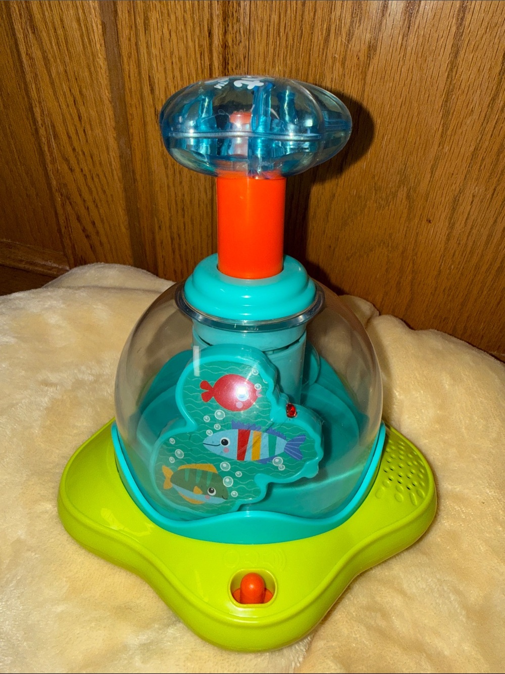Teal and Lime Fish Pop-Up Spinner Learning Toy — Interactive Push-Button Play
